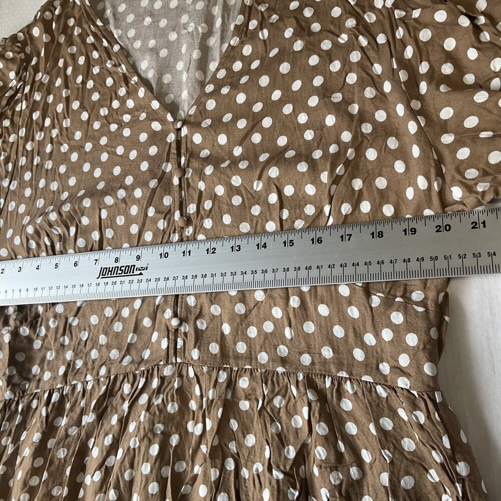 Time And Tru Women Maxi Dress XXL (20) Brown Polka Dot Milkmaid Dress ShortSleev - Picture 5 of 11